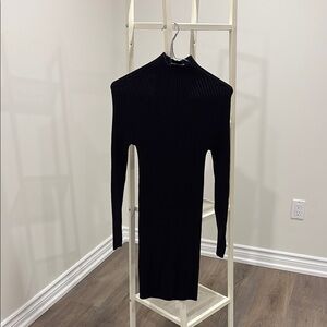 Black Ribbed Long Sleeve Dress
